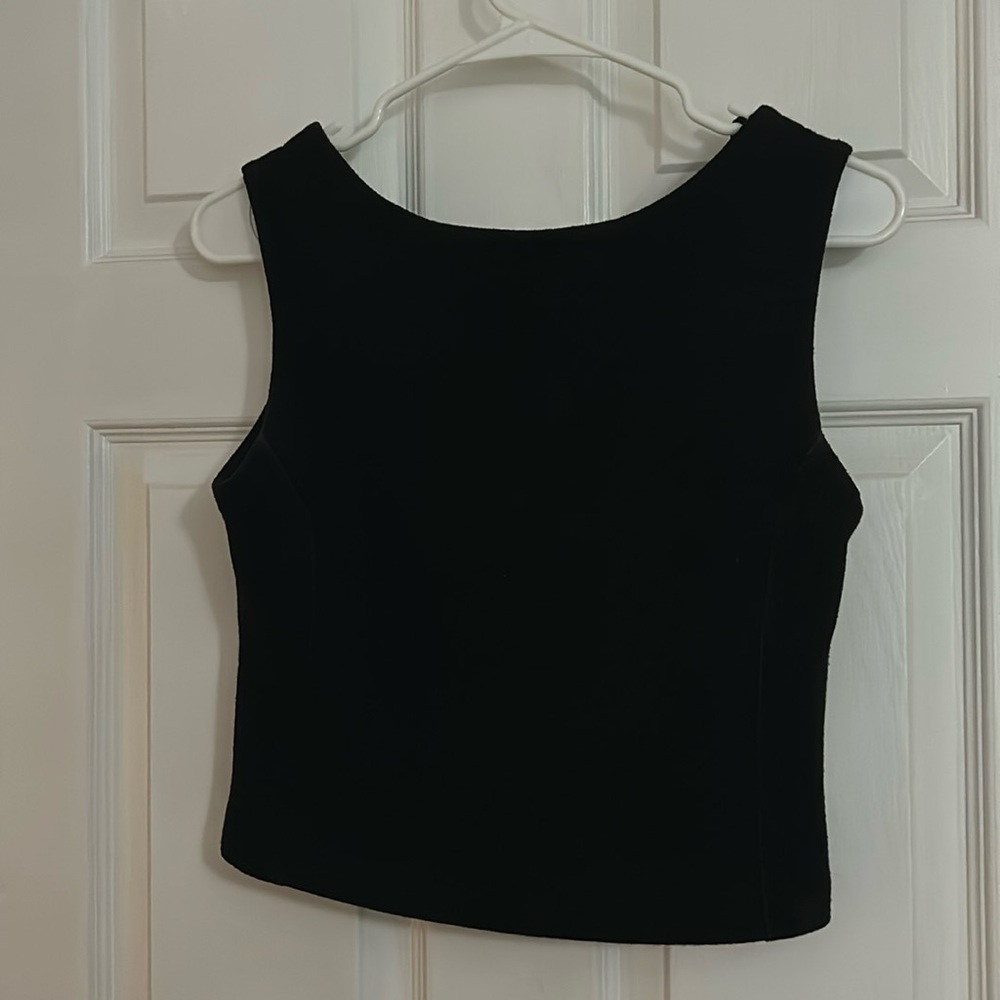 Banana republic cropped wide neck dress top. Back is v with cutouts with leather